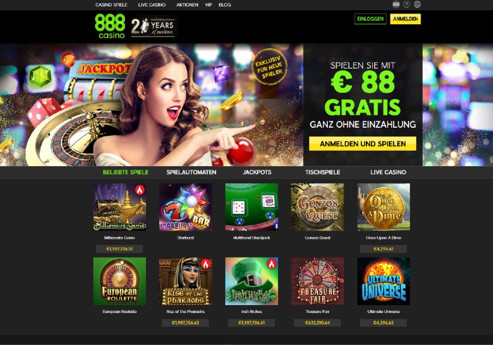 Preview of 888casino's features and gambling options
