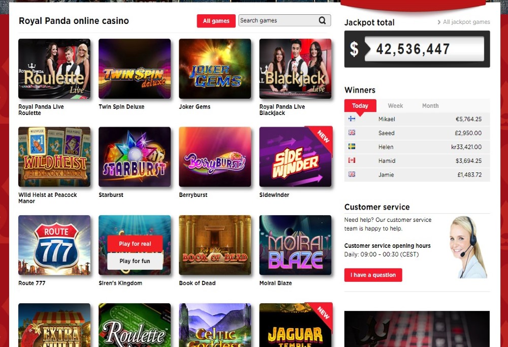Royal Panda offers wide variety of casino games