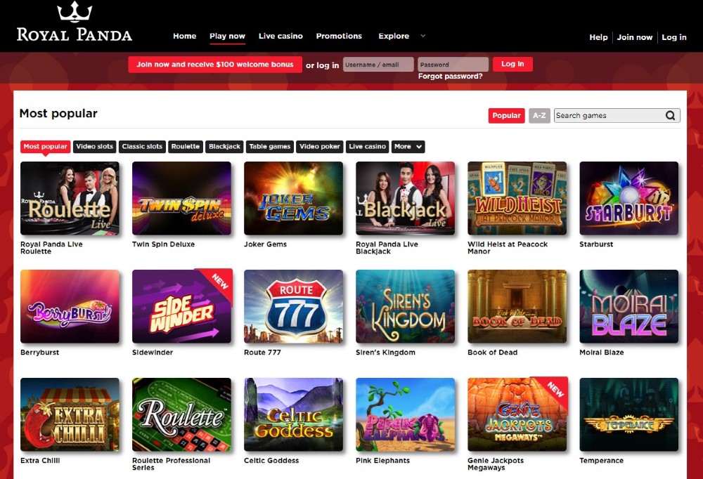 Royal Panda's gaming catalogue offers many gambling opportunities