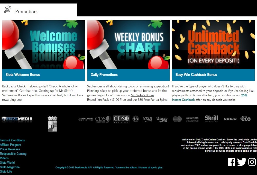 The promotion offers available at Sloto’Cash Casino.