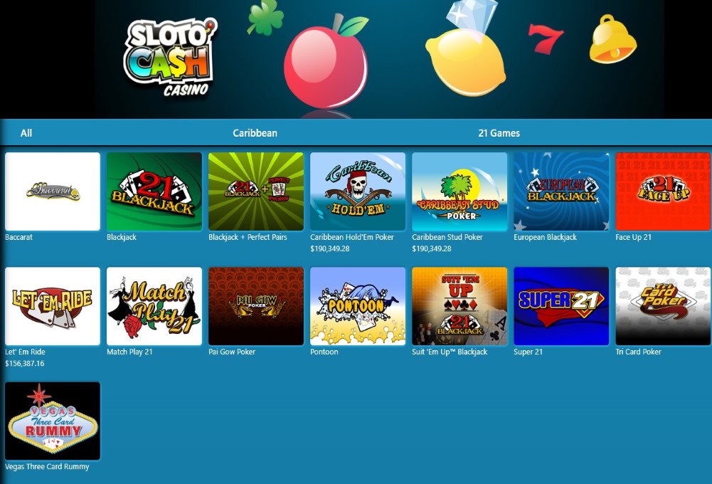 Table Games variety at Sloto'Cash Casino.